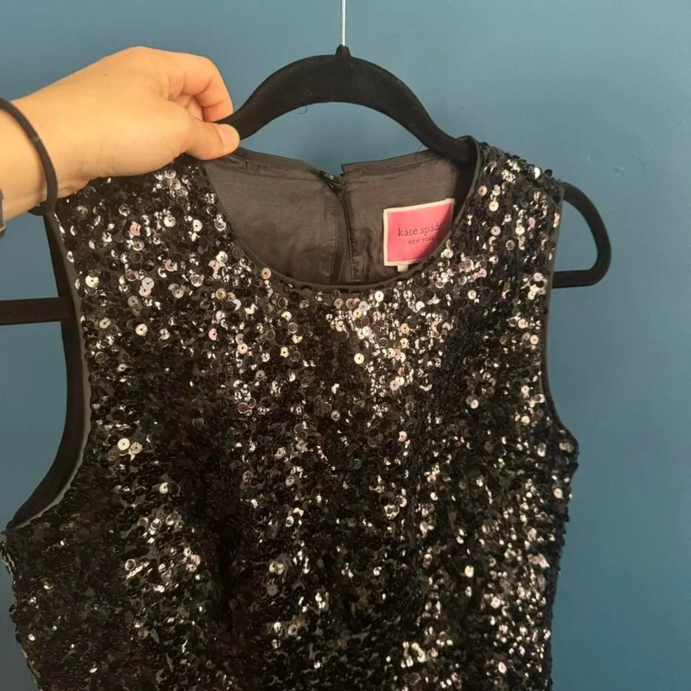 Kate Spade Sequin Fit and Flare Dress Women's Size 6 NWT Black Bow Festive Event